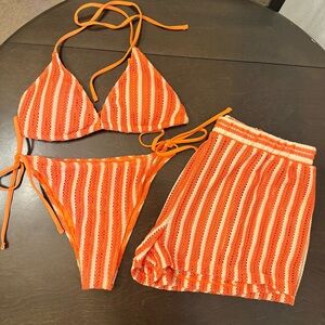 Vibrant Orange Bikini Set with Cover-Up